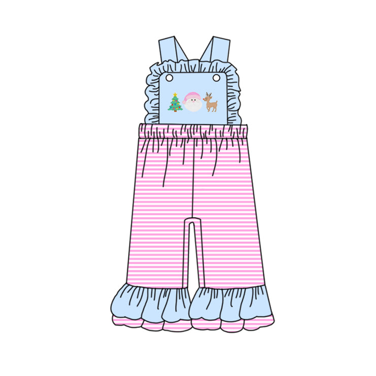 Baby Girls Light Blue Strap Pink Stripe Ruffle Pant Jumpsuits Preorder