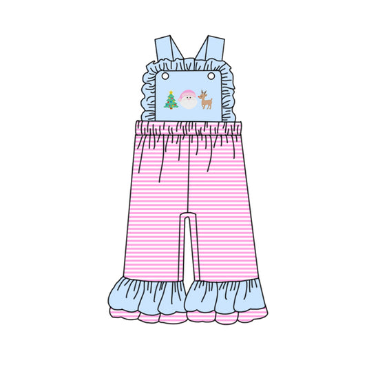 Baby Girls Light Blue Strap Pink Stripe Ruffle Pant Jumpsuits Preorder