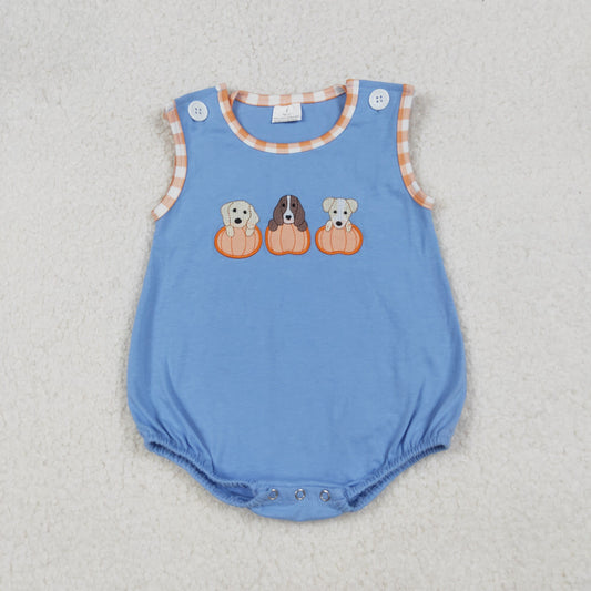 USA Shop Baby Boys Sleeveless Embroidery Dogs Pumpkins Fall Rompers