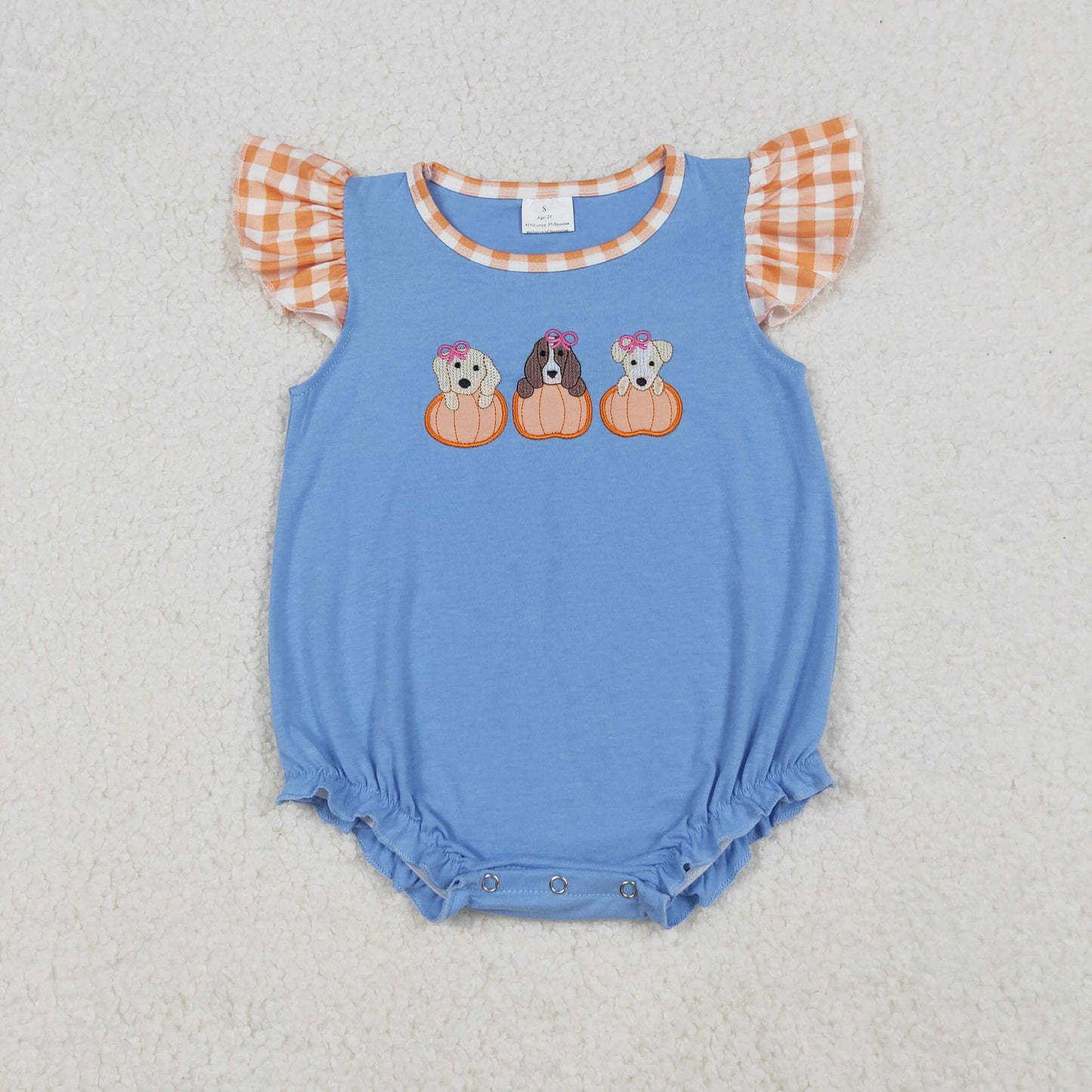 USA Shop Baby Girls Flutter Sleeve Embroidery Dogs Pumpkins Fall Ruffle Rompers