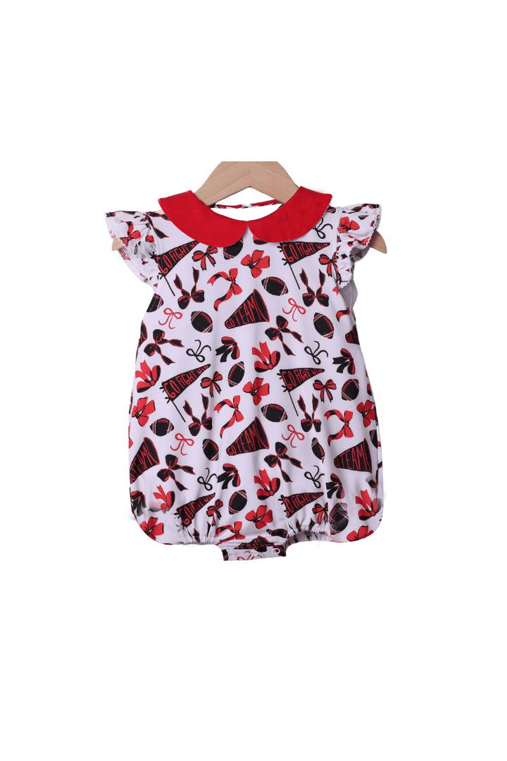 Baby Girls Flutter Sleeves Red Cheer Bows Plaid Team Ruffle Rompers Preorder