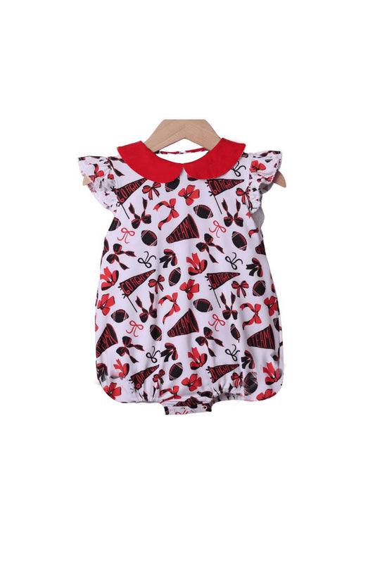 Baby Girls Flutter Sleeves Red Cheer Bows Plaid Team Ruffle Rompers Preorder