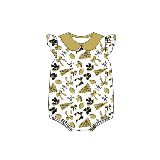Baby Girls Yellow Cheer Bows Plaid Team Ruffle Rompers Preorder