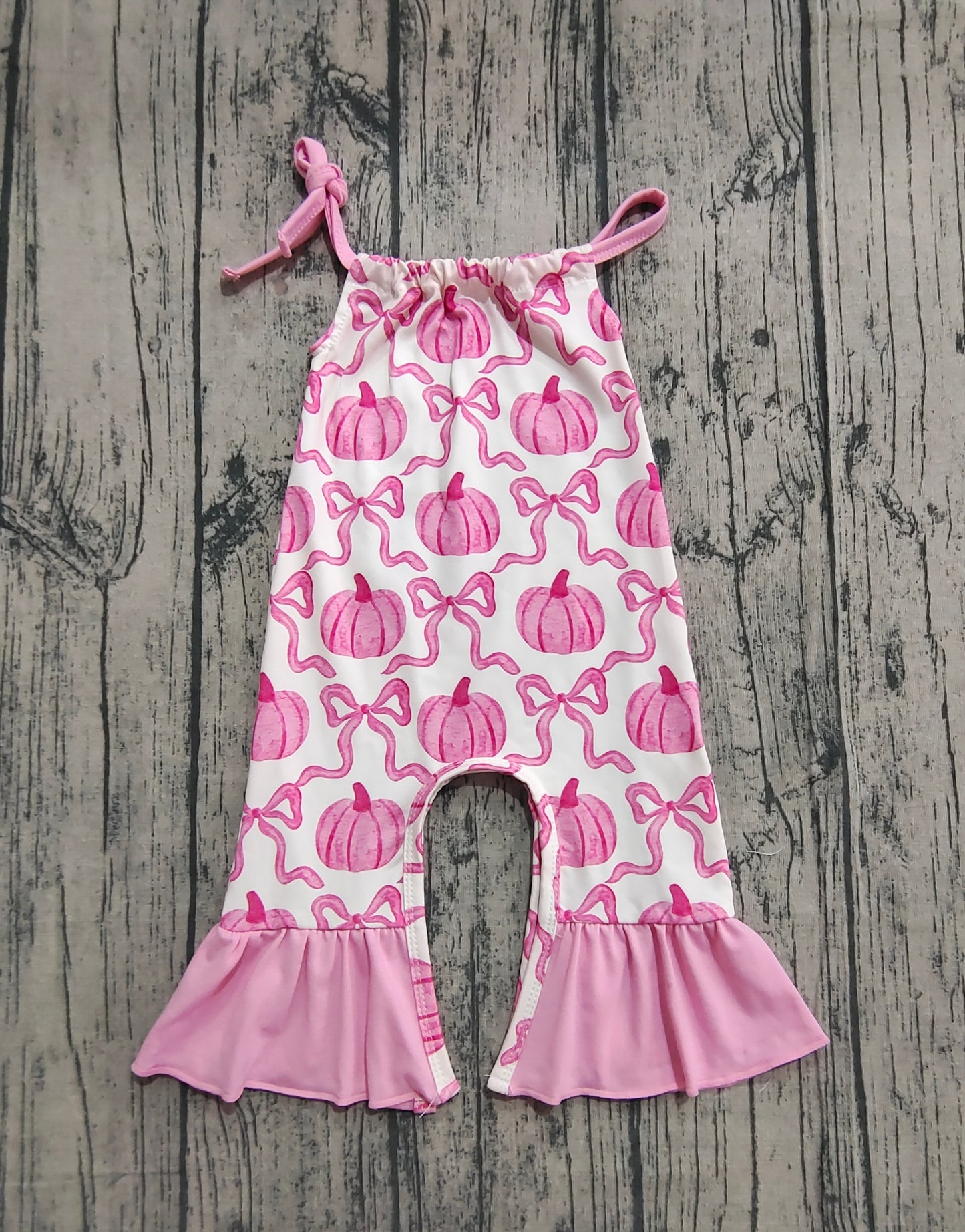 Baby Girls Pink Strap Bows Pumpkins Plaid Bell Bottom Fall Jumpsuits