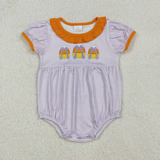 Embroidery Baby Girls Lavender Stripe Bows Candy Halloween Rompers