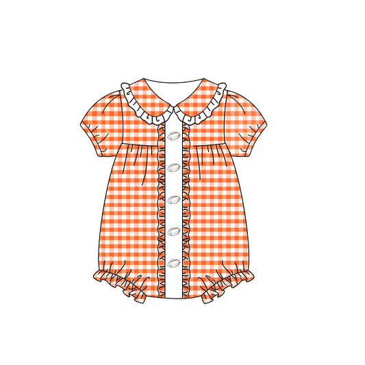 Baby Girls Orange Plaid Footballs Team Ruffle Rompers Preorder