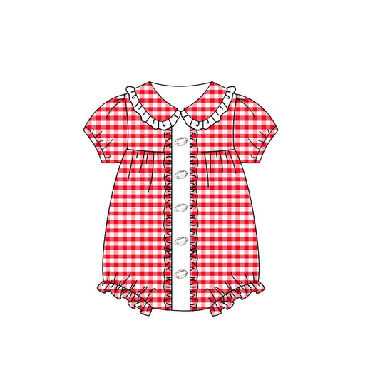 Baby Girls Red Plaid Footballs Team Ruffle Rompers Preorder