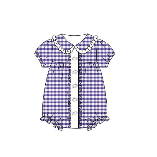 Baby Girls Purple Plaid Footballs Team Ruffle Rompers Preorder