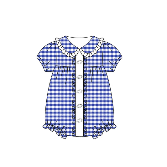 Baby Girls Blue Plaid Footballs Team Ruffle Rompers Preorder
