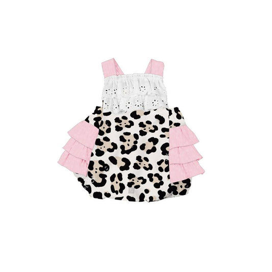 Baby Girls Strap Leopard Bobble Easter Ruffle Rompers Preorder