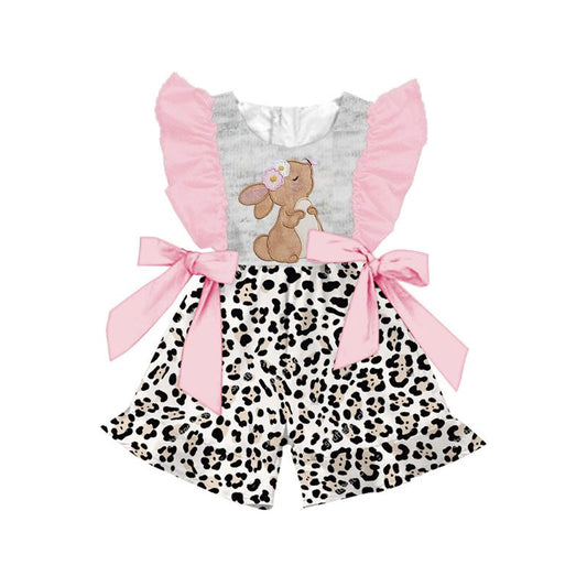 Baby Girls Flutter Sleeve Rabbit Bows Ruffle Shorts Easter Jumpsuits Preorder