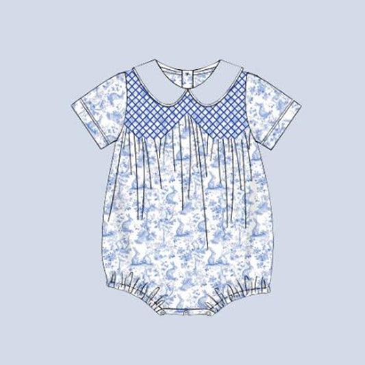 Baby Boys Short Sleeve Blue Rabbits Floral Easter Rompers Preorder