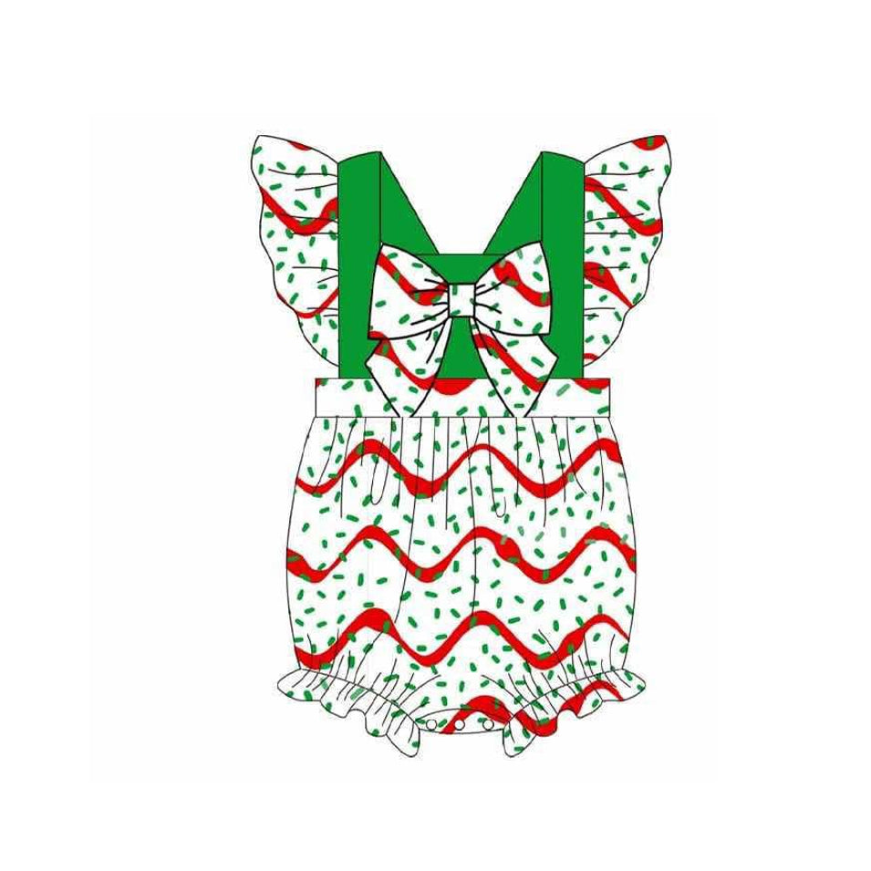 Baby Girls Flutter Sleeve Stripe Sprinkles Christmas Ruffle Rompers Preorder