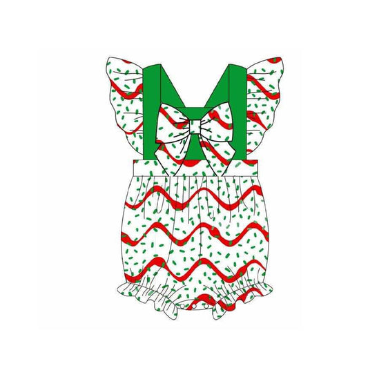Baby Girls Flutter Sleeve Stripe Sprinkles Christmas Ruffle Rompers Preorder