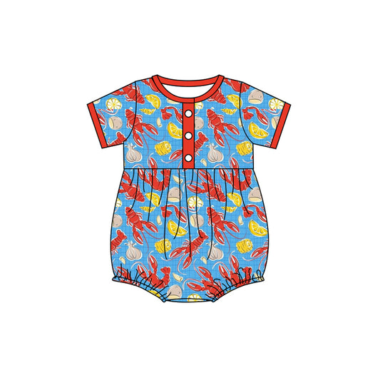 Baby Boys Short Sleeve Button Crayfishes Mardigras Rompers Preorder