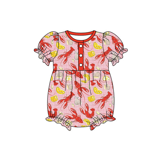Baby Girls Short Sleeve Button Crayfishes Mardigras Ruffle Rompers Preorder
