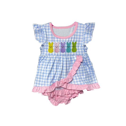 Baby Girls Blue Checked Rabbits Tunic Bummies Easter Sets Preorder