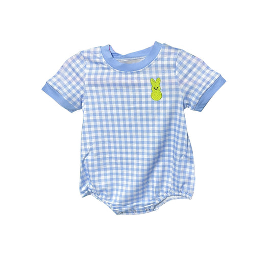 Baby Boys Blue Checked Rabbits Easter Rompers Preorder