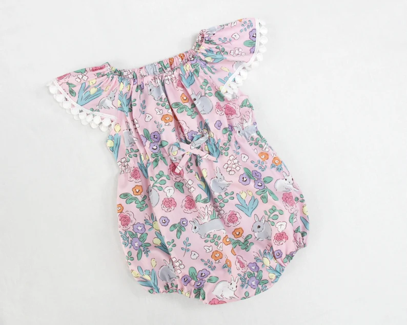 Baby Girls Pink Flowers Rabbits Easter Ruffle Rompers Preorder