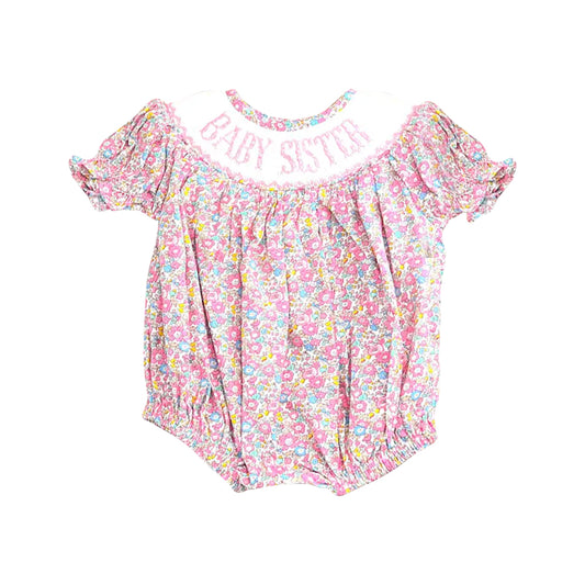 Baby Girls Pink Flowers Big Sister Ruffle Rompers Preorder