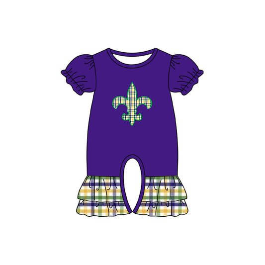 Baby Girls Purple Checked Anchor Mardigras Ruffle Rompers Preorder