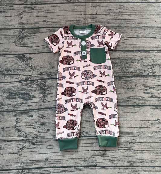 Baby Boys Camo Hats Ducks Button Pocket Southern Footie Rompers