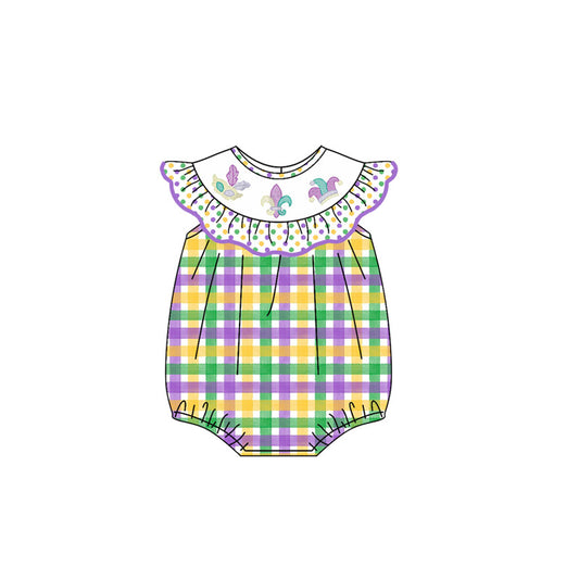 Baby Girls Mardigras Checked Anchors Ruffle Rompers Preorder