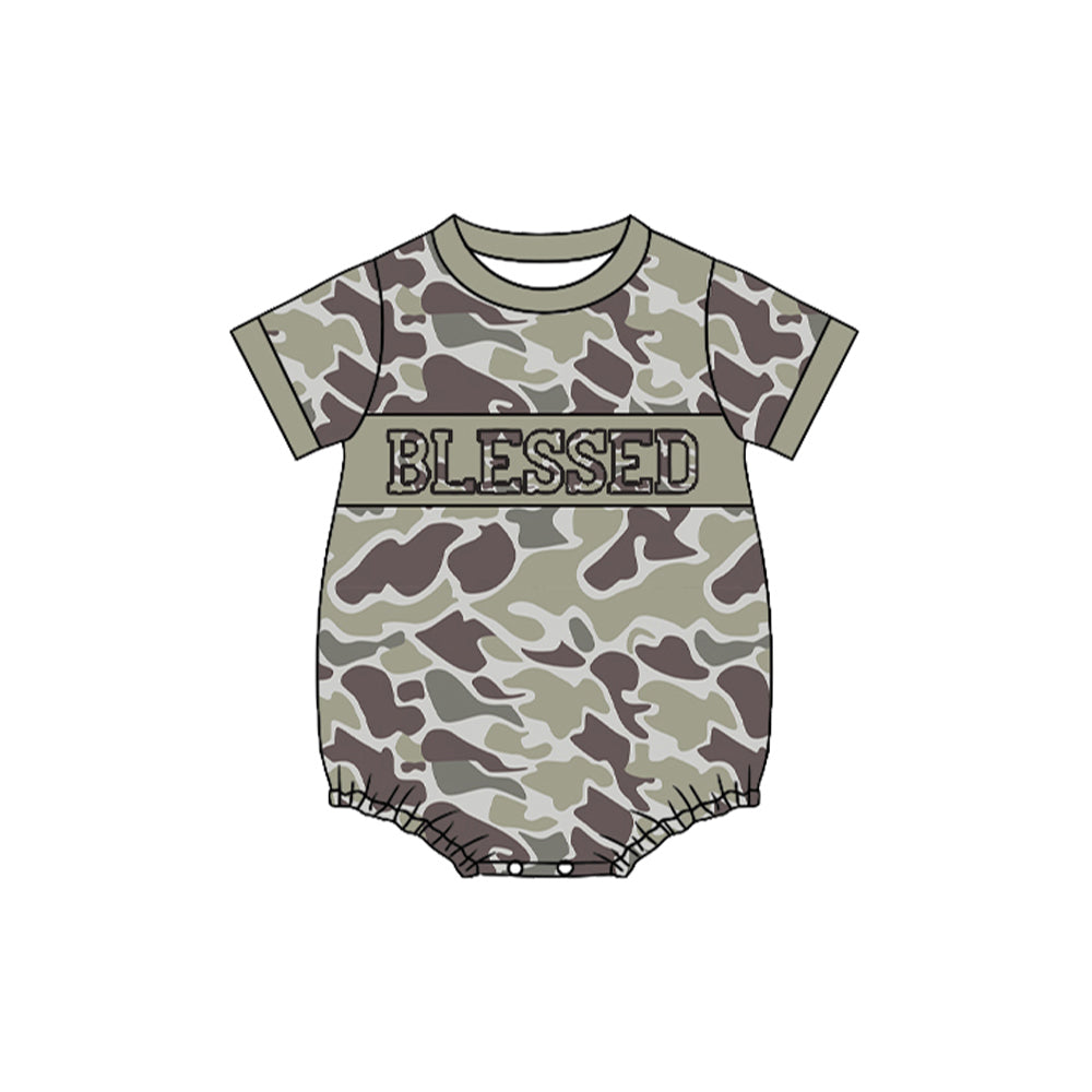 Baby Boys Dark Grey Camo Blessed Southern Rompers Preorder