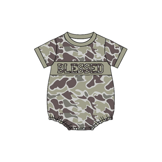 Baby Boys Dark Grey Camo Blessed Southern Rompers Preorder