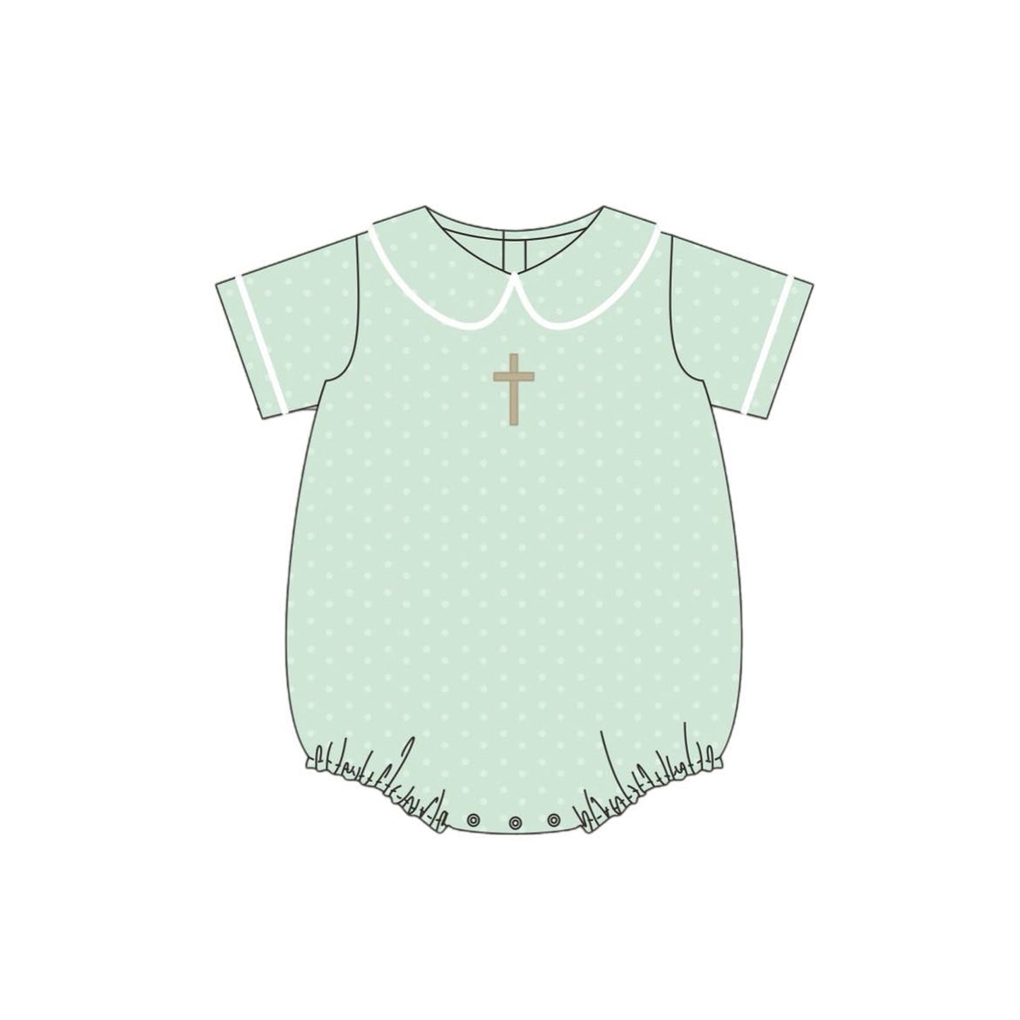 Baby Boys Short Sleeve Green Polka Dots Cross Easter Rompers Preorder