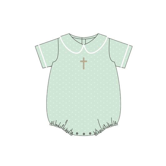 Baby Boys Short Sleeve Green Polka Dots Cross Easter Rompers Preorder