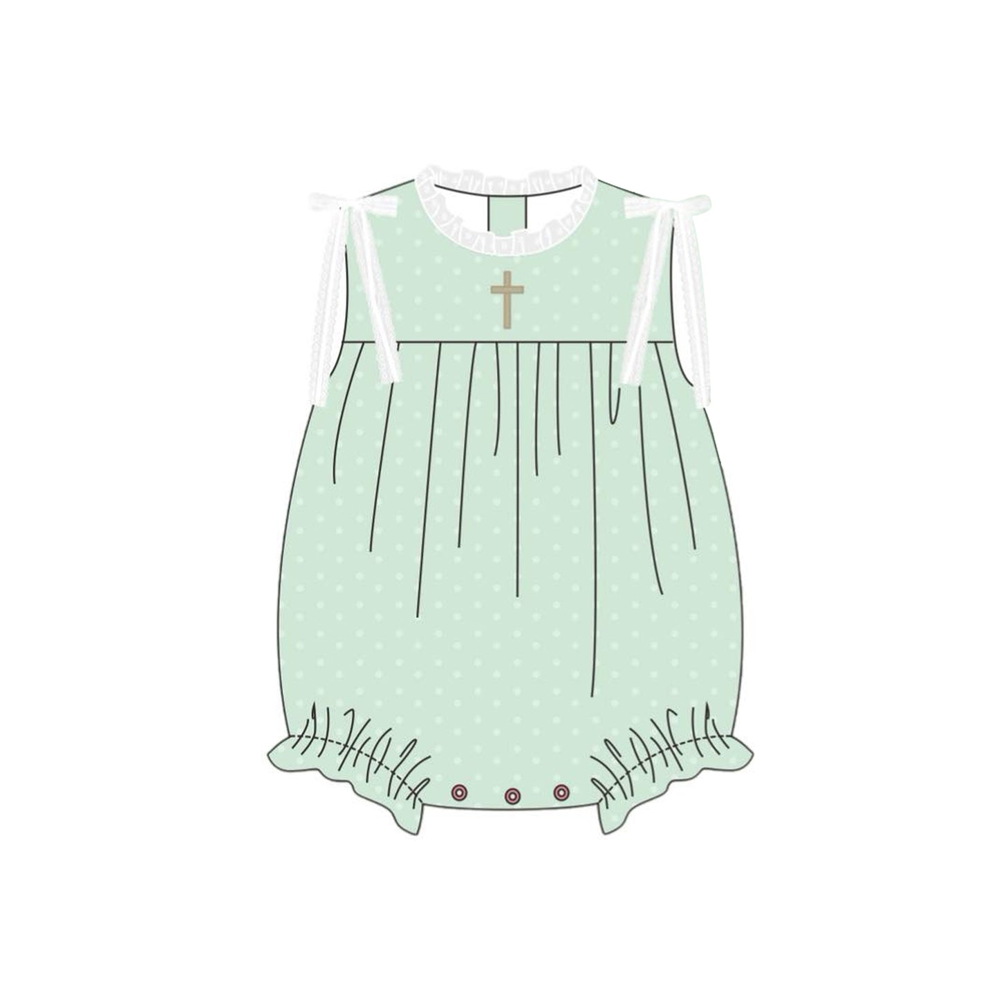 Baby Girls Sleeveless Green Polka Dots Cross Easter Ruffle Rompers Preorder