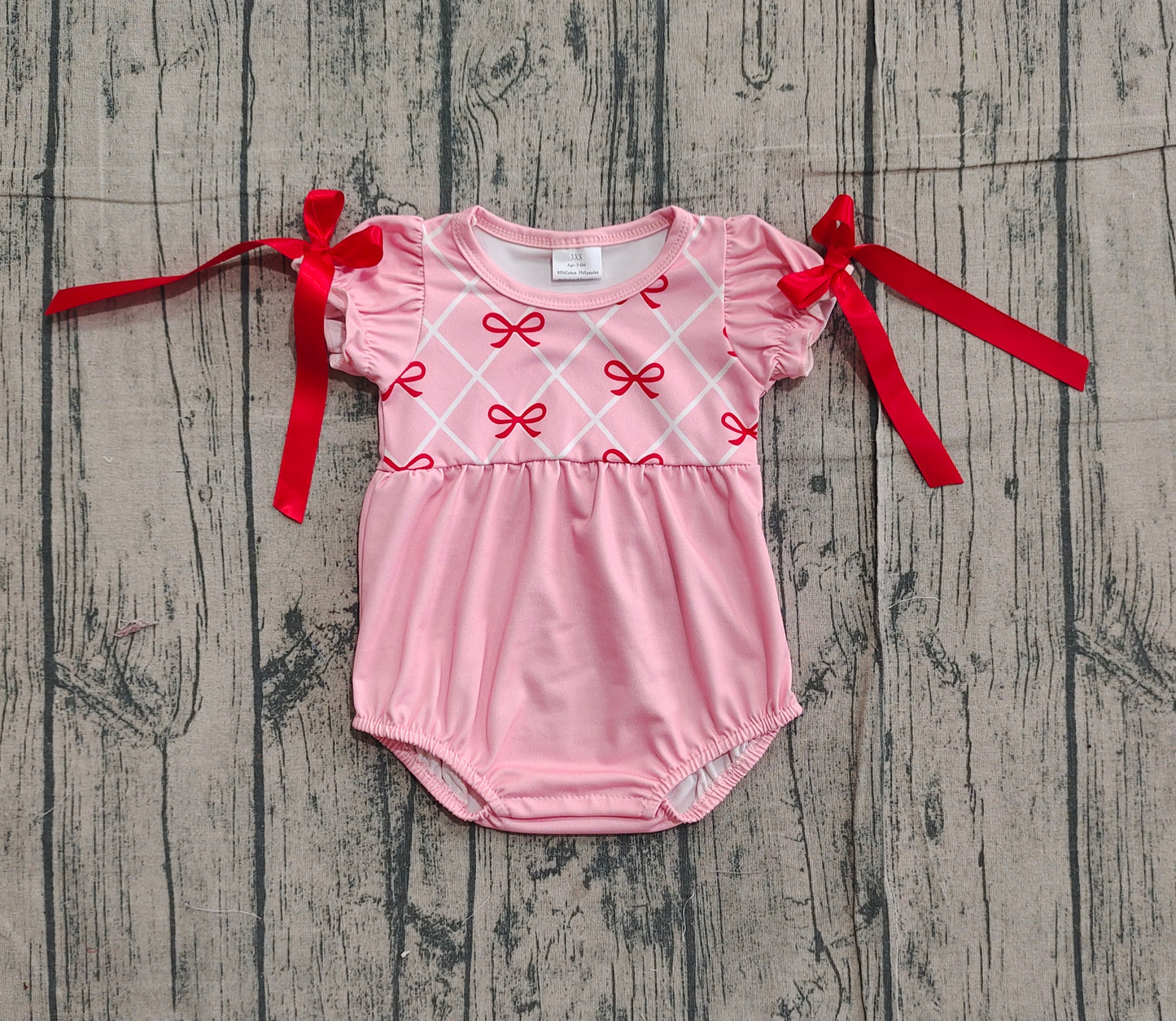Baby Girls Bows Checked Bows Sleeve Valentine Ruffle Rompers Preorder