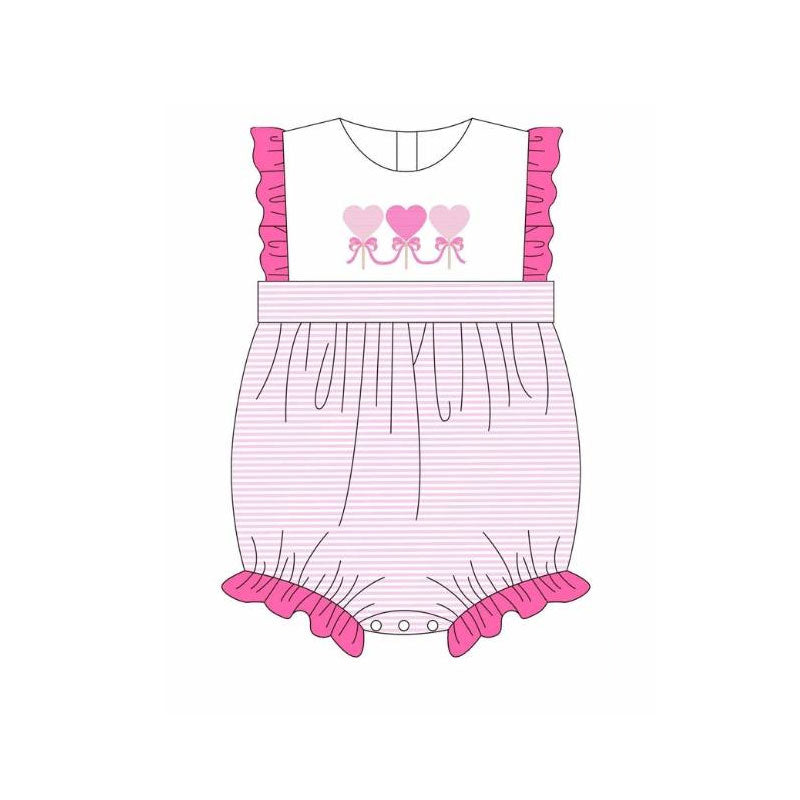 Baby Girls Pink Hearts Stripe Valentine Ruffle Rompers Preorder