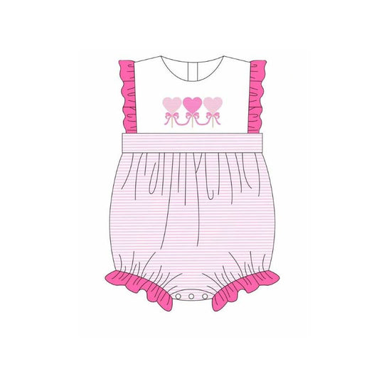 Baby Girls Pink Hearts Stripe Valentine Ruffle Rompers Preorder