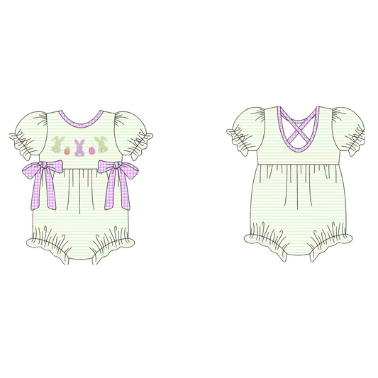 Baby Girls Stripe Rabbits Eggs Bows Easter Ruffle Rompers Preorder