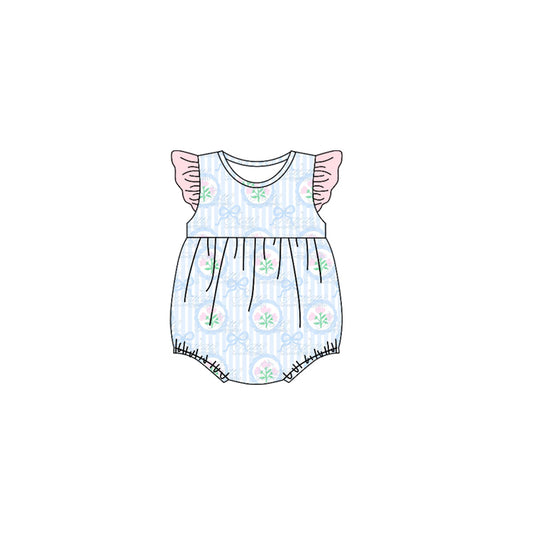 Baby Girls Flutter Sleeve Bows Flowers Ruffle Rompers Preorder
