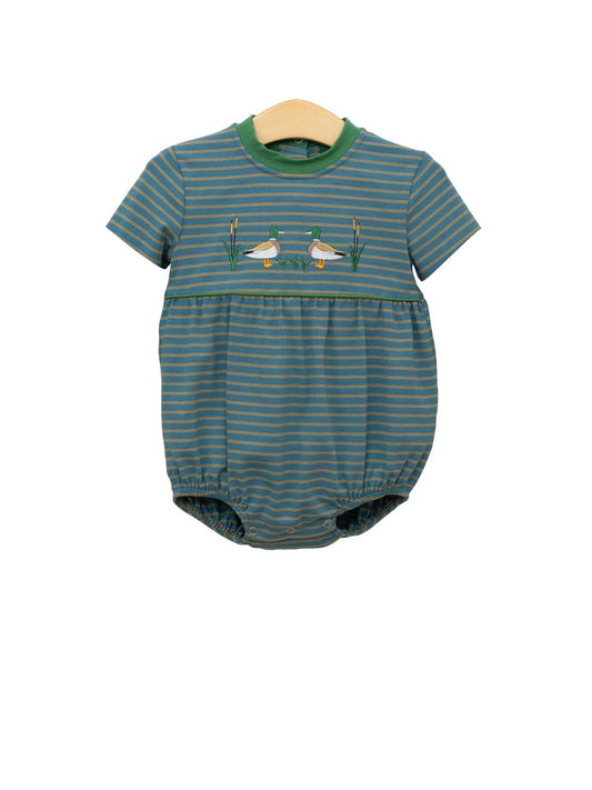Baby Boys Green Stripe Ducks Rompers Preorder