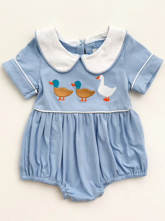Baby Girls Short Sleeve Ducks Goose Collar Ruffle Rompers Preorder