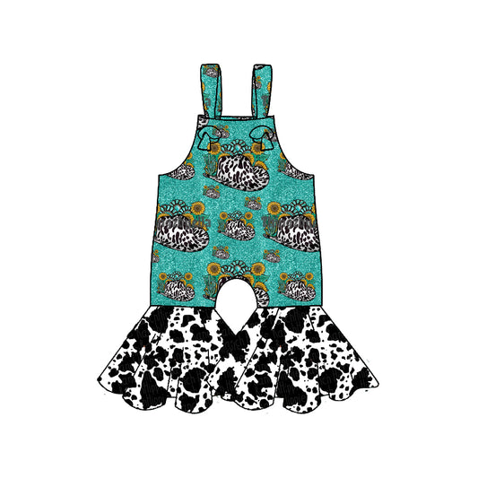 Baby Girls Strap Sunflowers Turquoises Bell Bottom Pants Western Jumpsuits Preorder