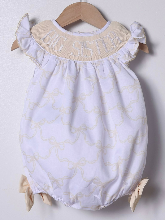 Baby Girls Flutter Sleeve Big Sister Bows Checked Ruffle Rompers Preorder
