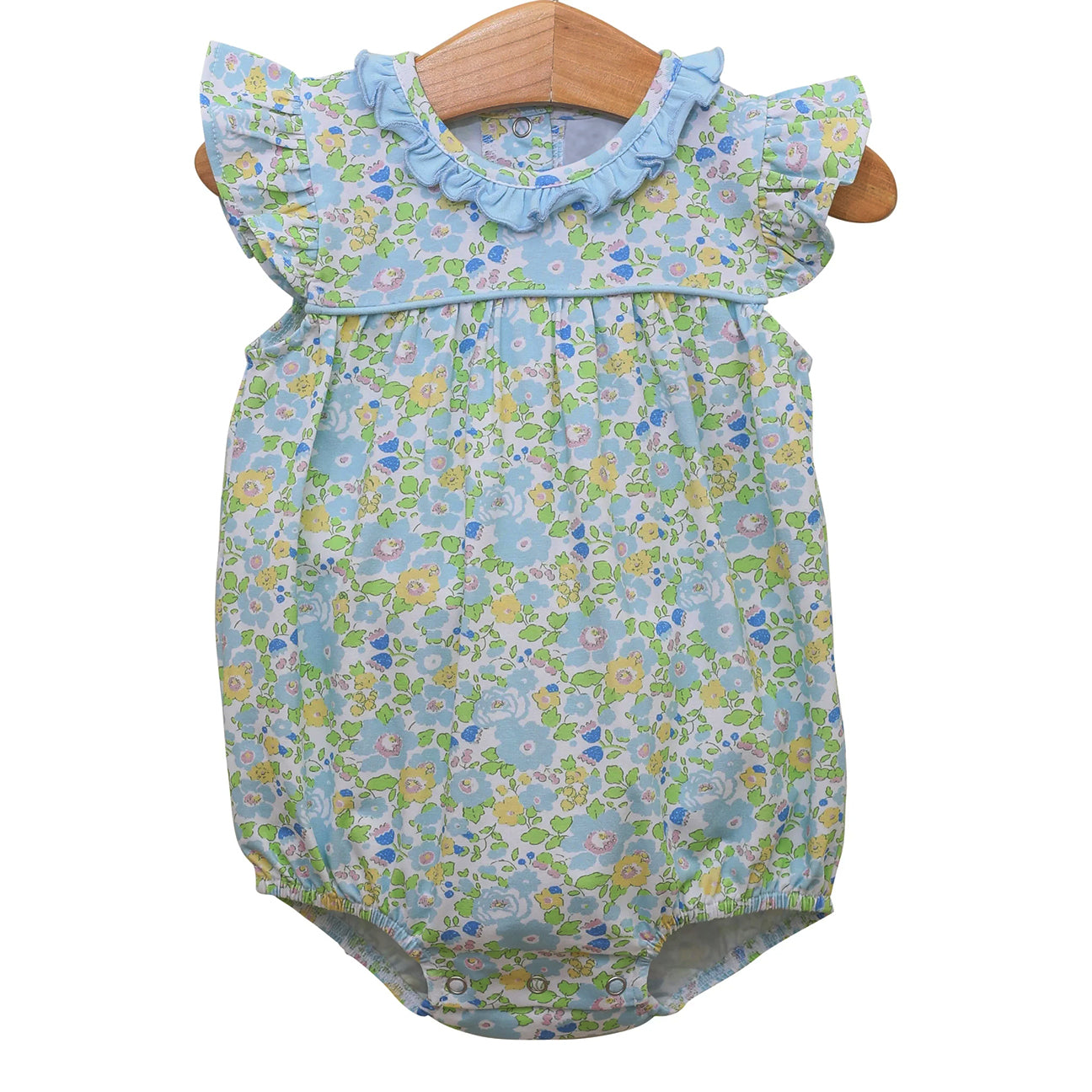 Baby Girls Green Flutter Sleeve Floral Ruffle Collar Rompers Preorder