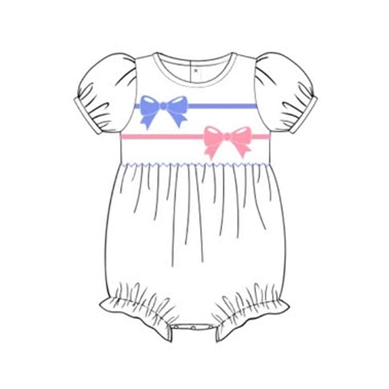 Baby Girls Blue Pink Bows Ruffle Sleeve Rompers Preorder