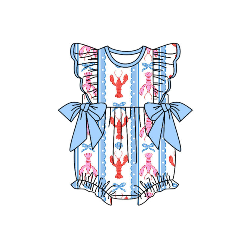 Baby Girls Flutter Sleeve Bows Crayfishes Bows Ruffle Rompers Preorder