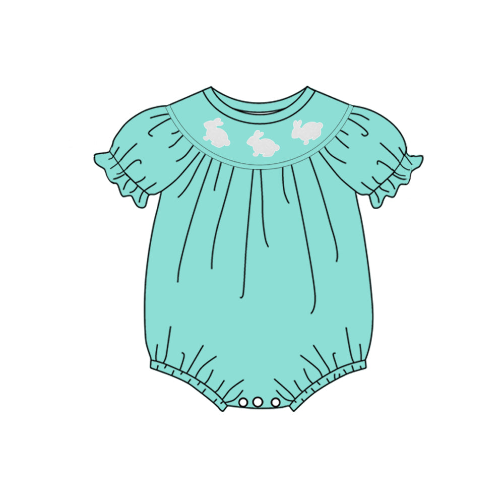 Baby Girls Green Rabbits Easter Ruffle Rompers Preorder