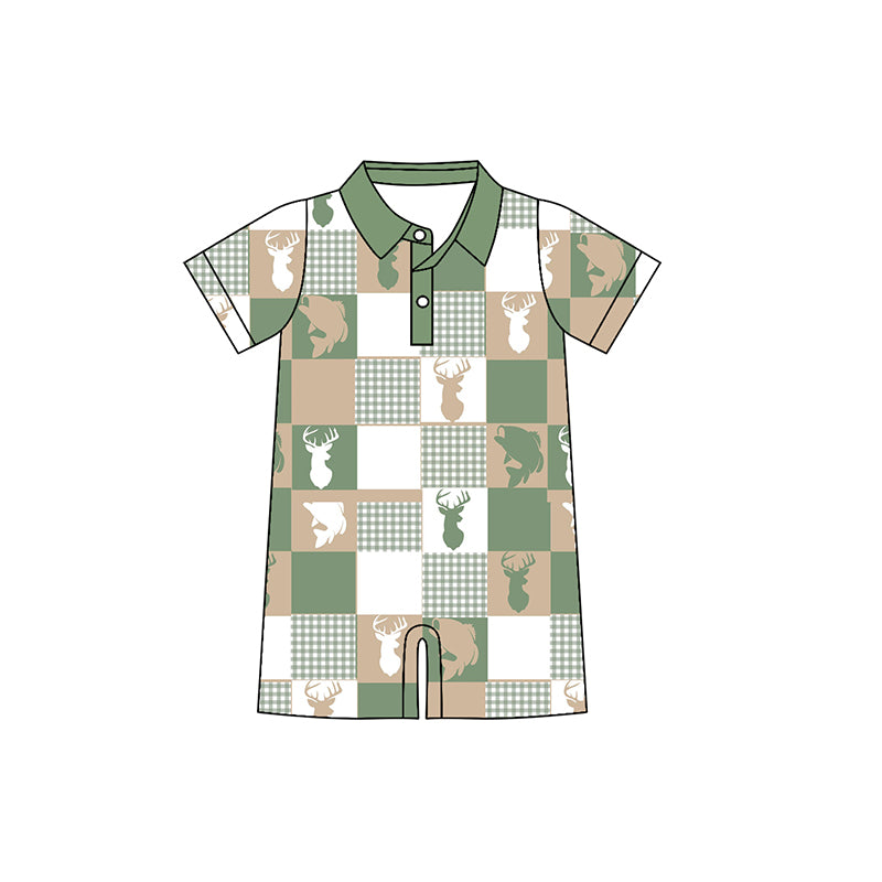 Baby Boys Deer Fishes Checked Button Hunting Rompers Preorder