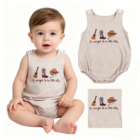 Baby Boys Sleeveless Boot Hats Guitar Western Stripe Rompers