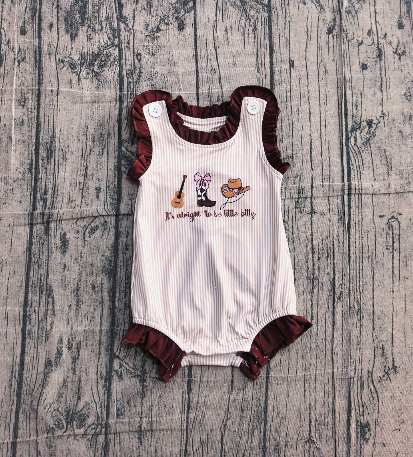 Baby Girls Sleeveless Boot Hats Guitar Western Ruffle Rompers
