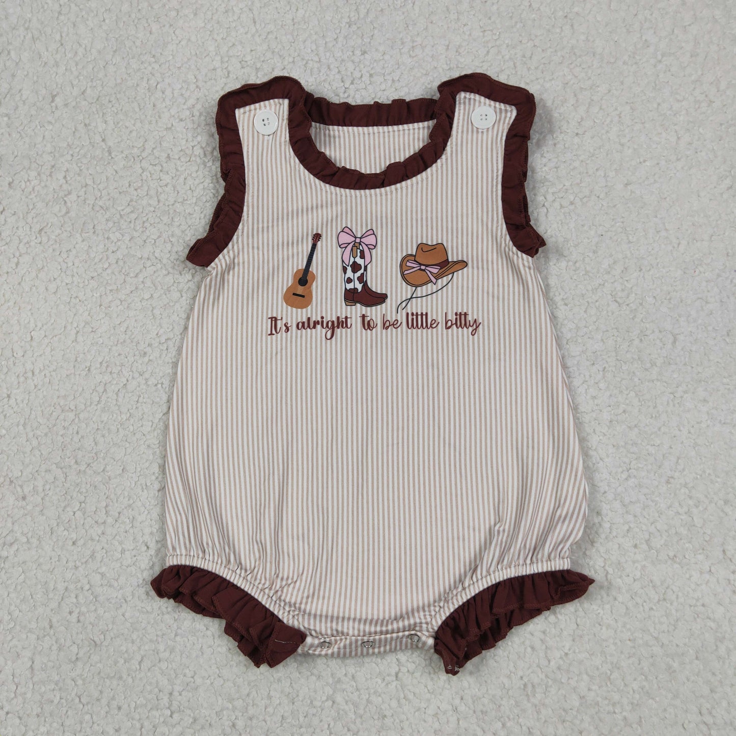 Baby Girls Sleeveless Boot Hats Guitar Western Ruffle Rompers