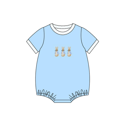 Baby Boys Short Sleeve Blue Rabbits Easter Rompers Preorder